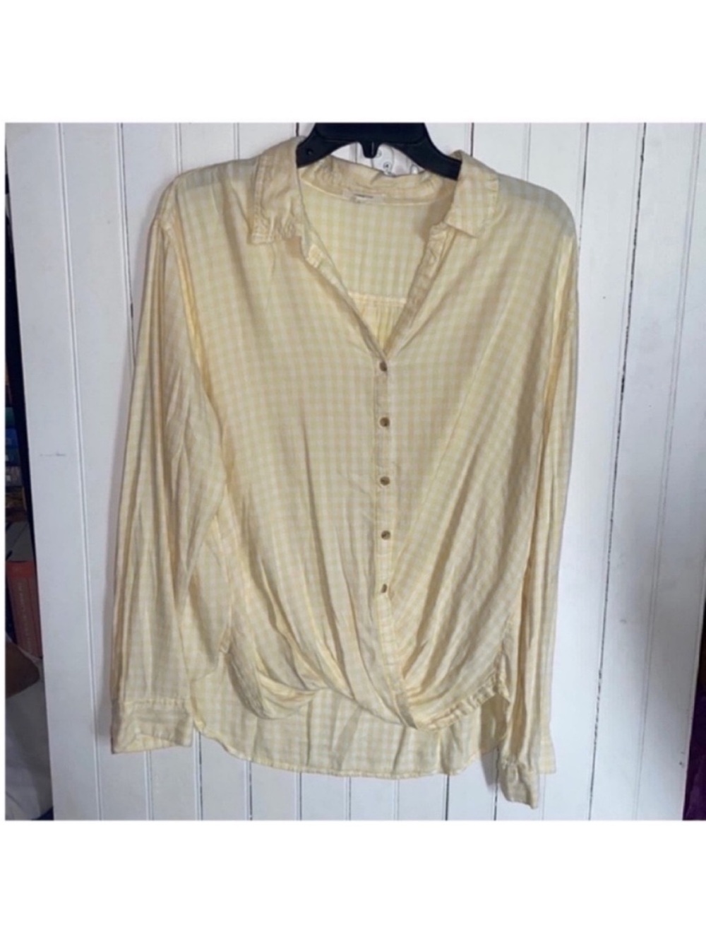 Maurices Button Down Top Yellow White Gingham Size L